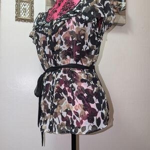 East 5th Multicolor Floral Blouse with Black Trim
